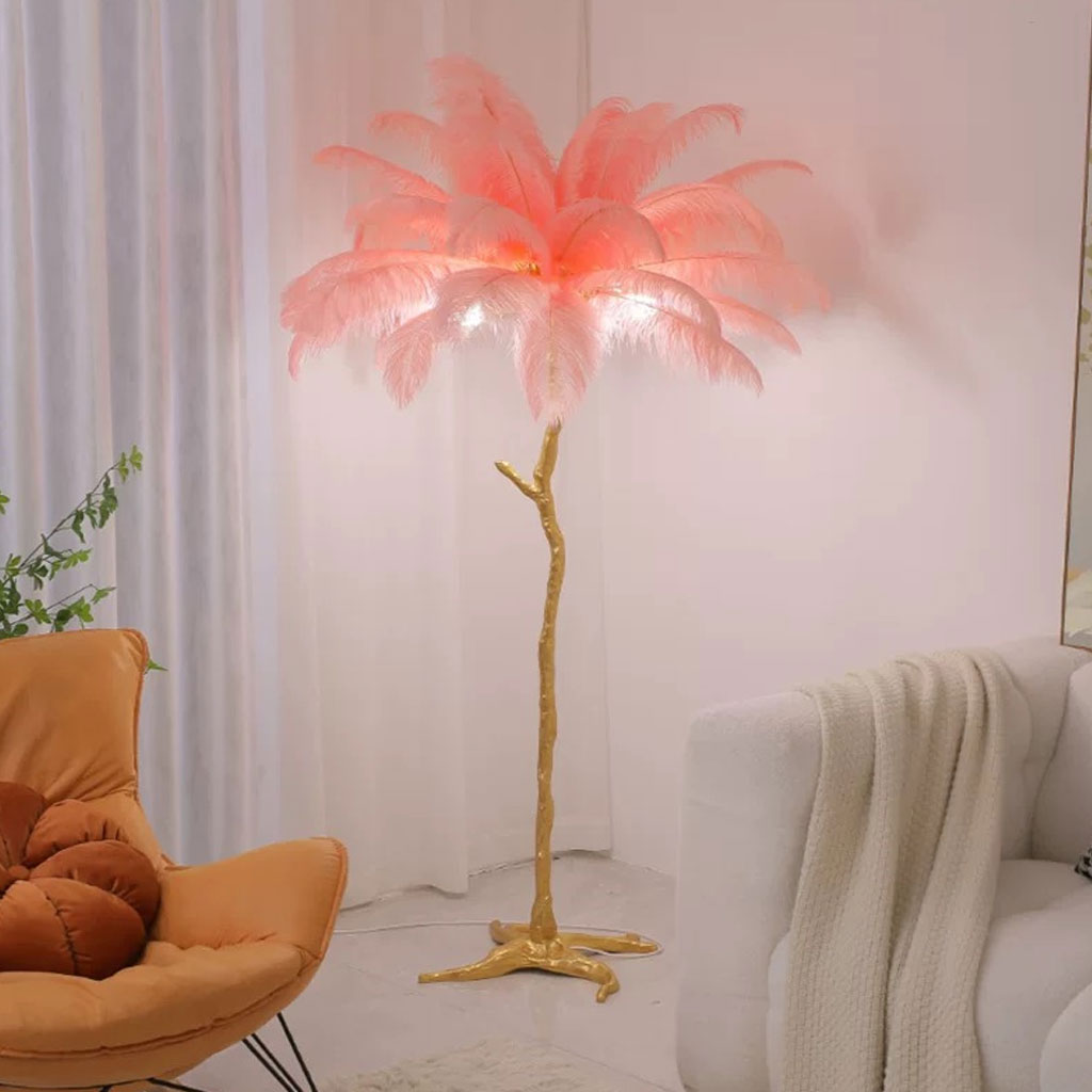 Ostrich Feather Floor Lamp For Living Room Decor Accent Piece