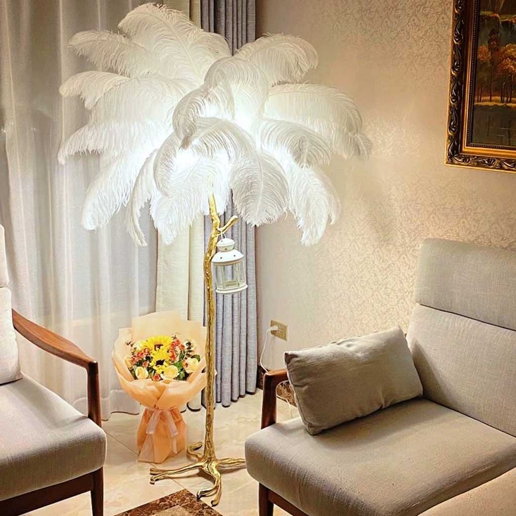 Ostrich Feather Floor Lamp For Living Room Decor Accent Piece