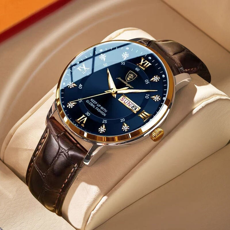 Men's Waterproof Luminous Wristwatch With Stainless Steel Case