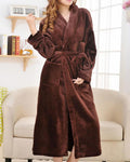 Plush Long Bathrobe In Soft Brown Fleece Women's Loungewear
