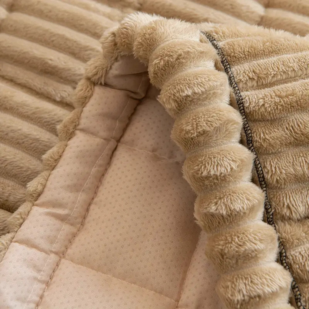 Plush Pleated Sofa Cover With Non Slip Flannel Protector Machine Washable