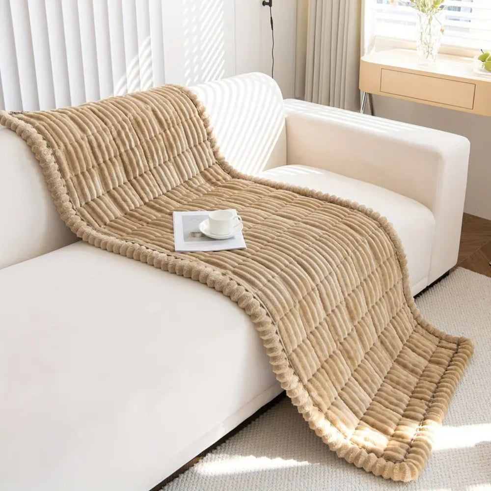 Plush Pleated Sofa Cover With Non Slip Flannel Protector Machine Washable