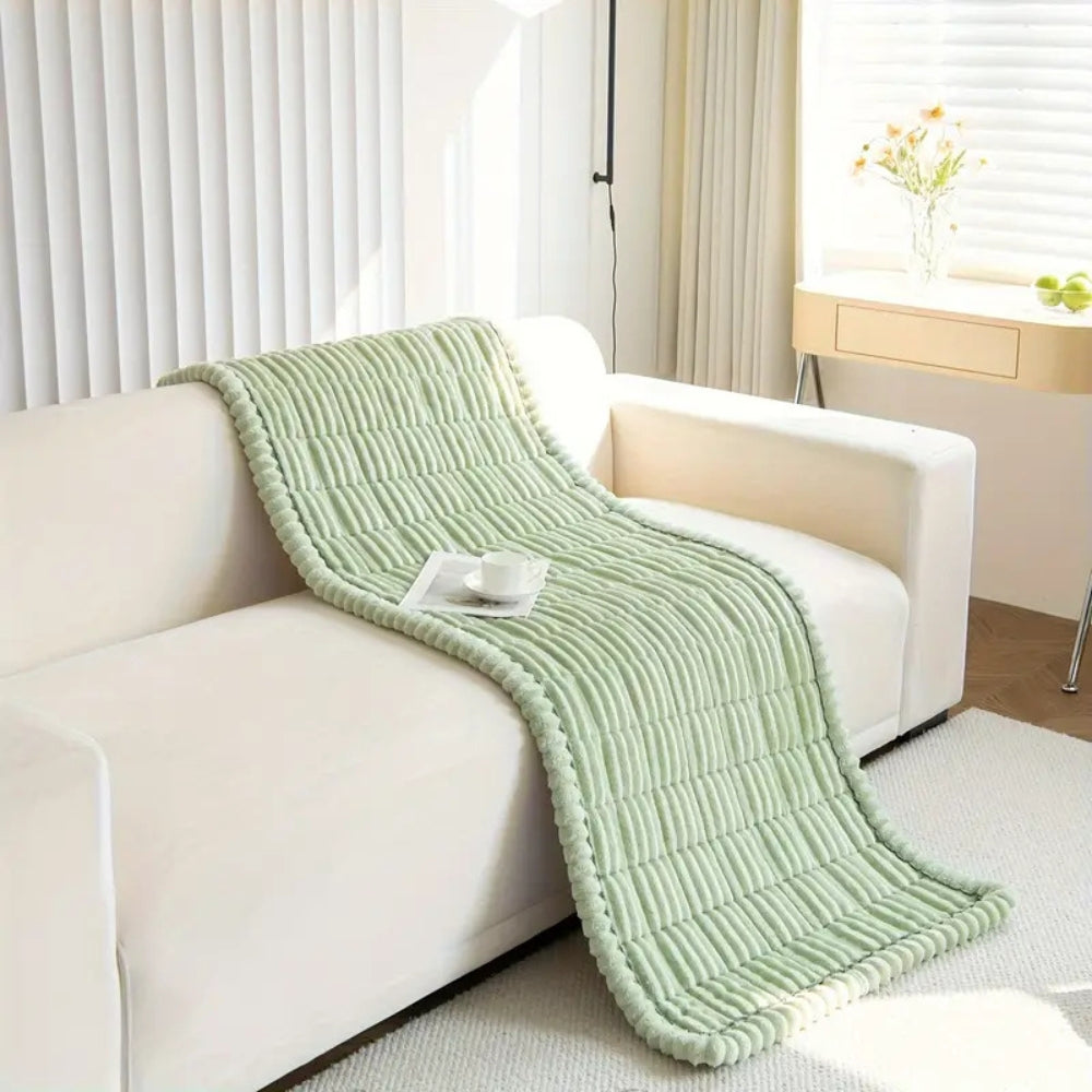 Plush Pleated Sofa Cover With Non Slip Flannel Protector Machine Washable