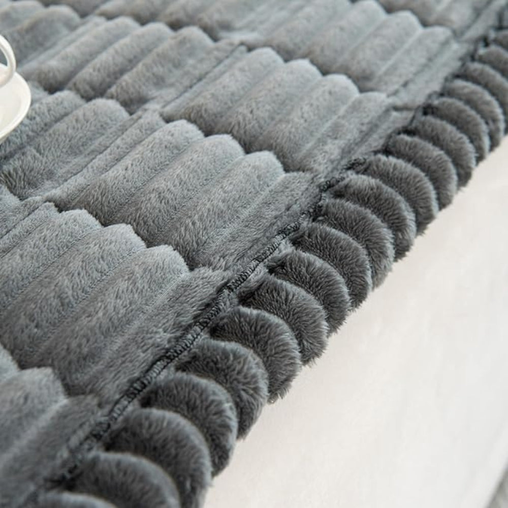 Plush Pleated Sofa Cover With Non Slip Flannel Protector Machine Washable