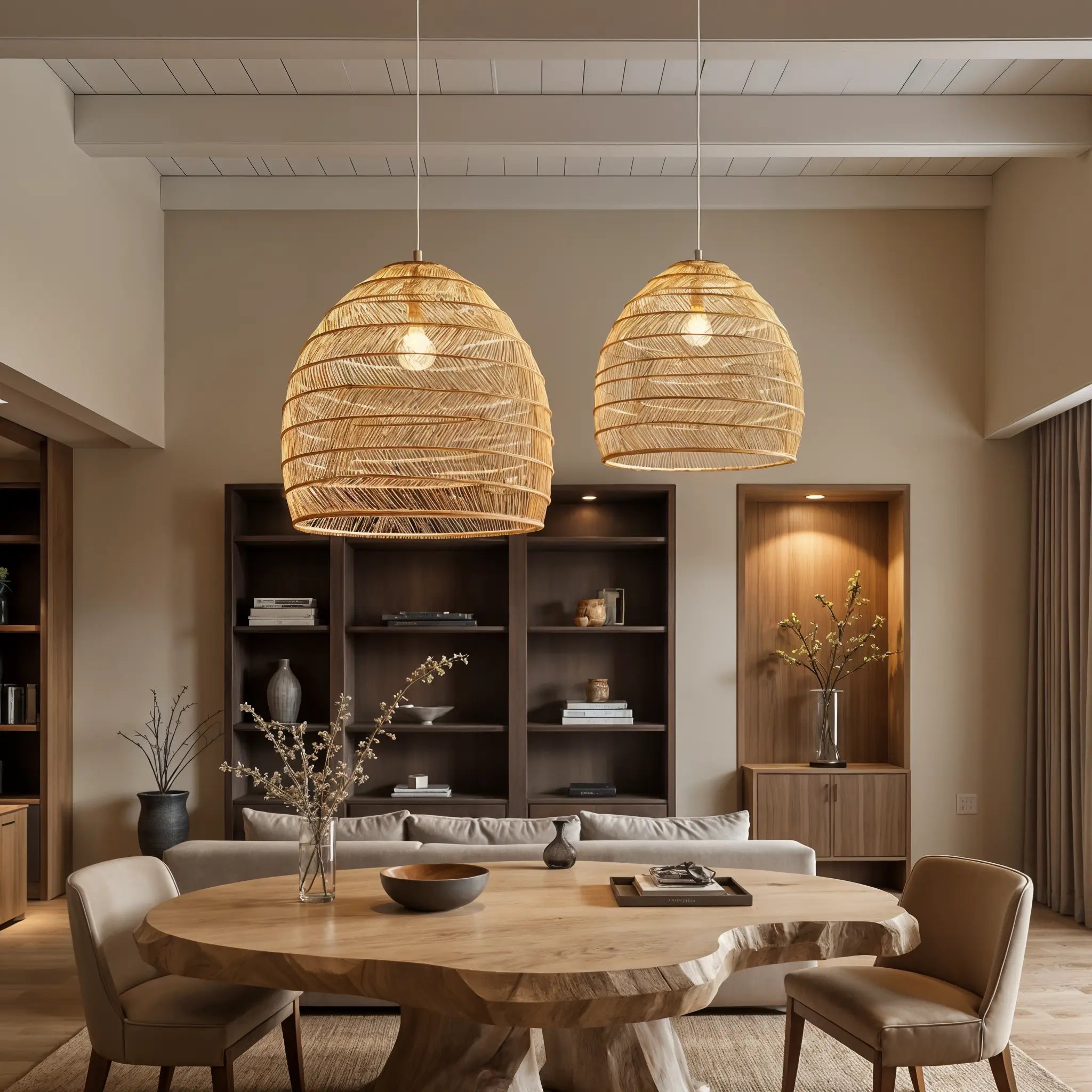 Lyraweave Handwoven Natural Wicker Pendant Light for Dining