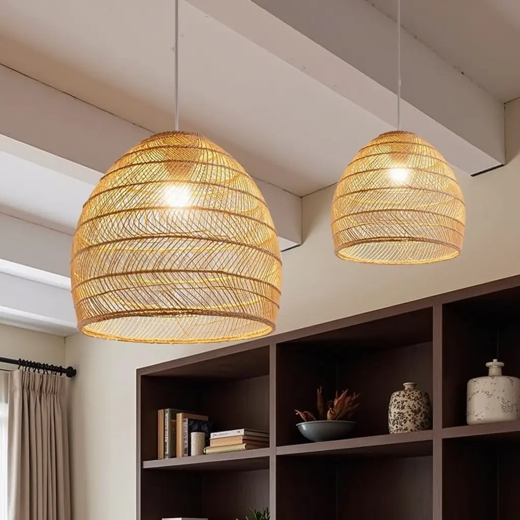 Lyraweave Handwoven Natural Wicker Pendant Light for Dining