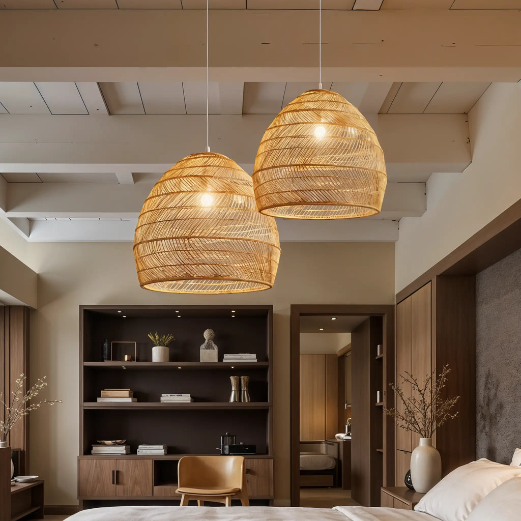 Lyraweave Handwoven Natural Wicker Pendant Light for Dining