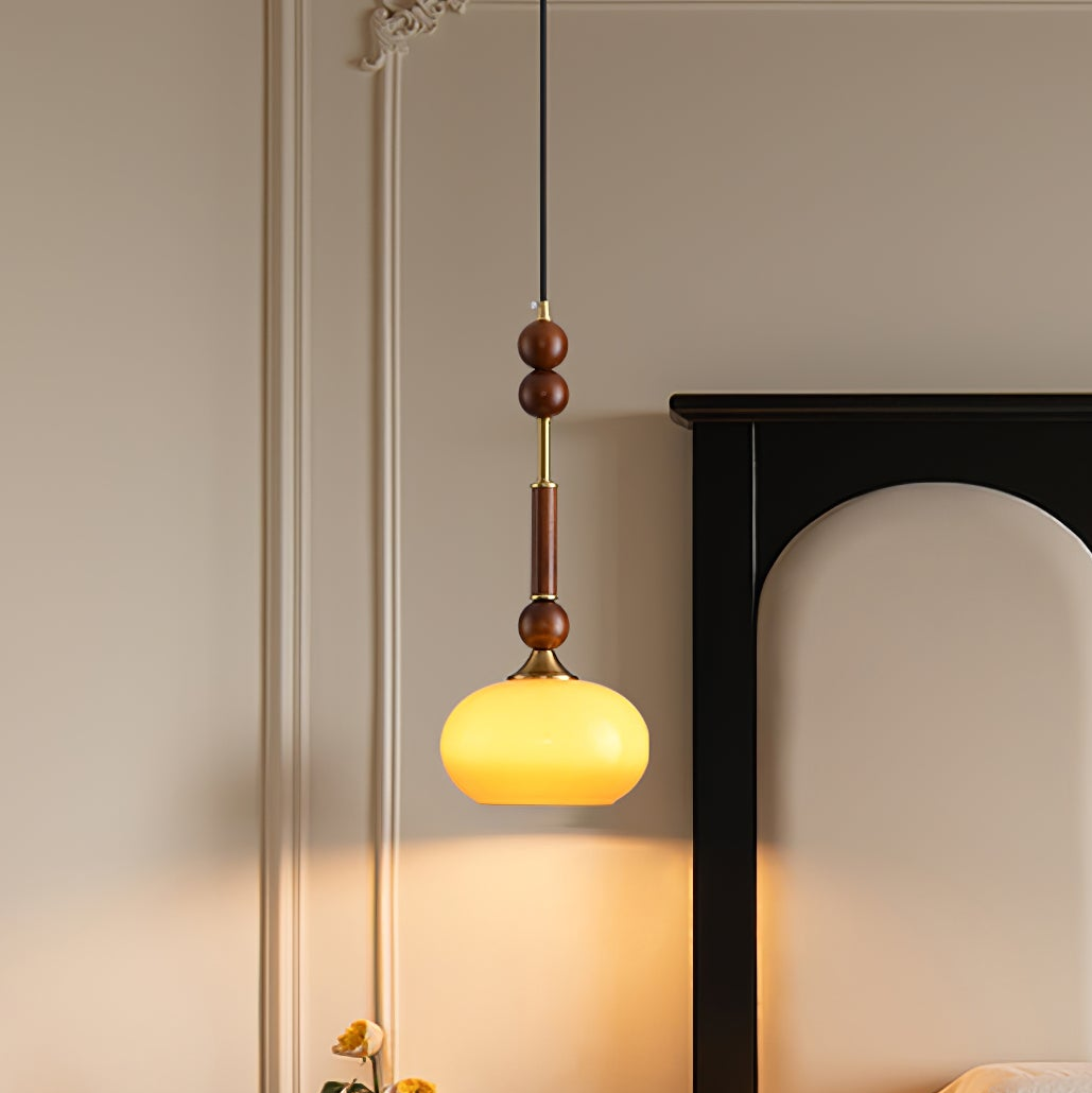 چراغ آویز لیریان رومانی چوب شیشه برنجی با چراغ LED