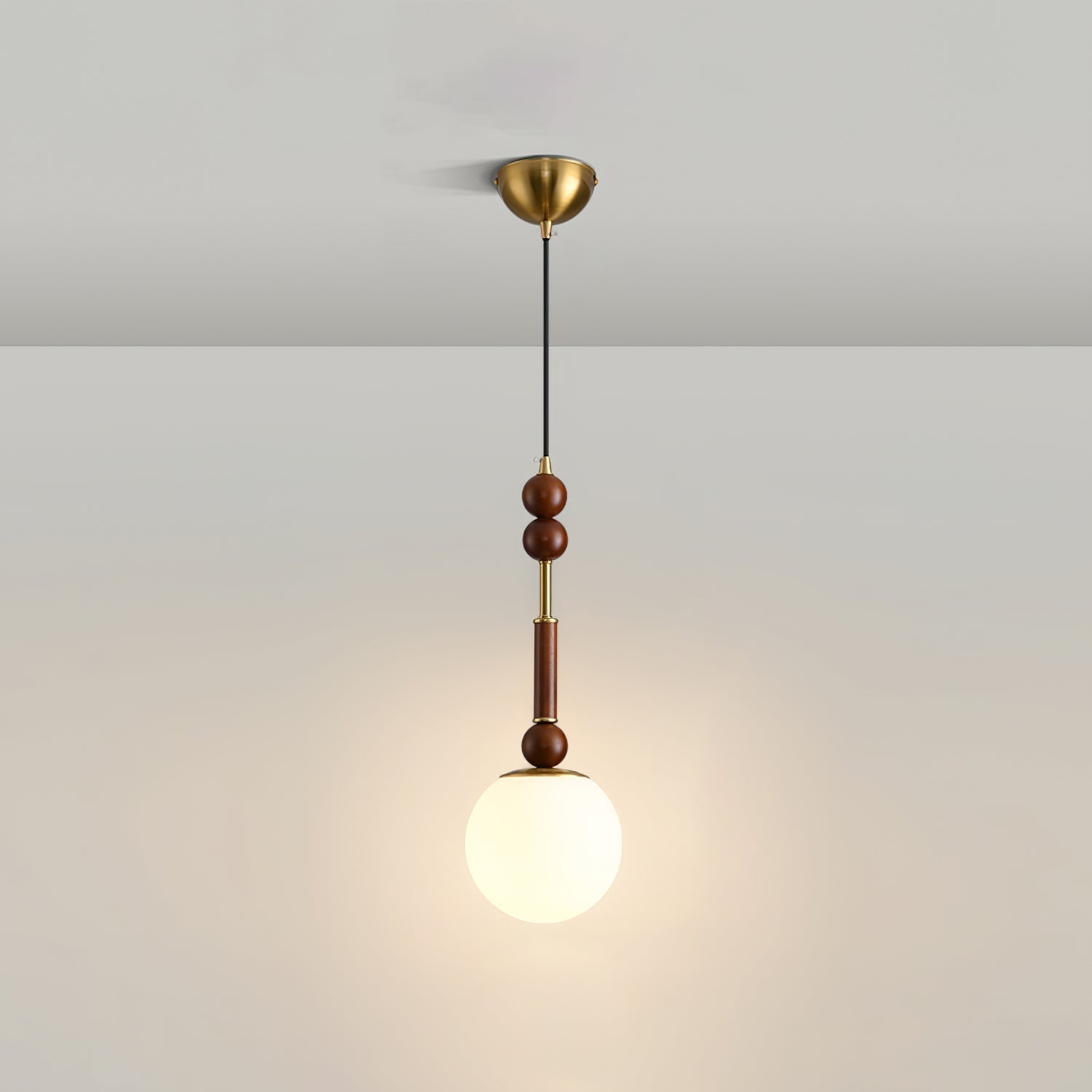 چراغ آویز لیریان رومانی چوب شیشه برنجی با چراغ LED