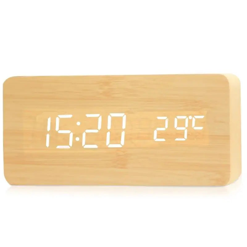 ساعت زنگ‌دار دیجیتال چوبی TimberPulse با نمایشگر LED