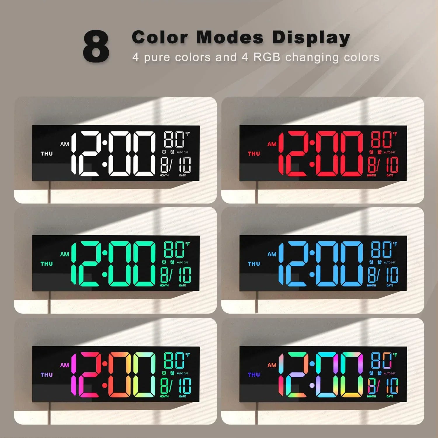 ساعت دیواری دیجیتال بزرگ LumaTime با نمایشگر LED رنگی RGB و کنترل از راه دور