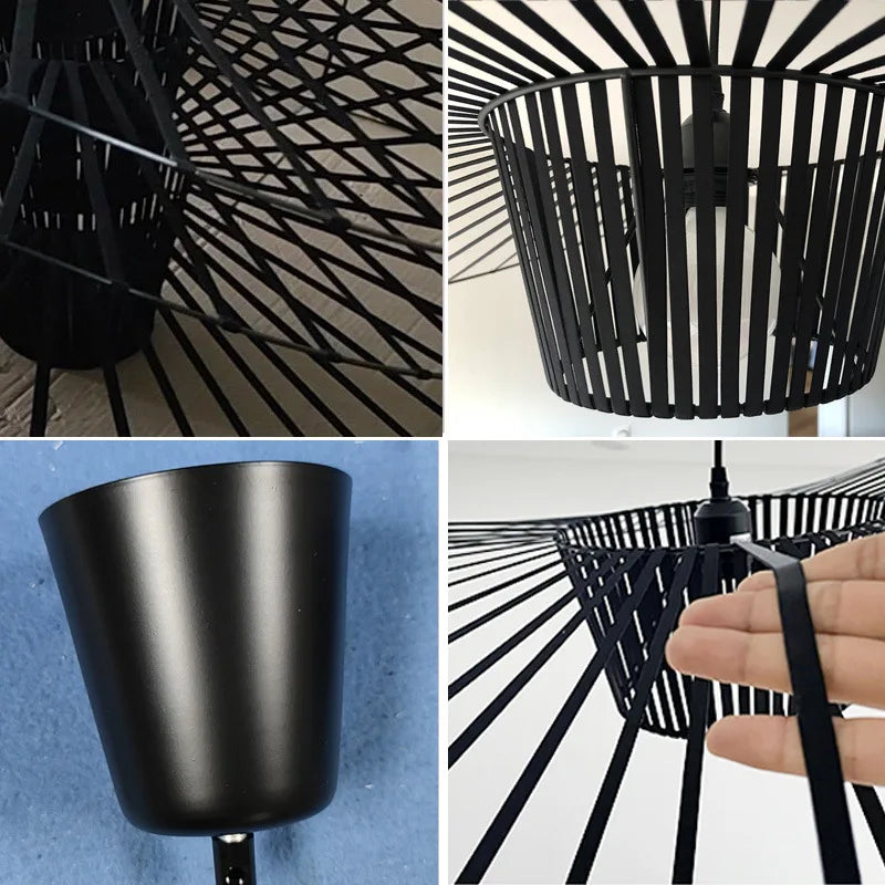 Závěsná lampa HaloTop Hat v černozlaté barvě s teplým světlem