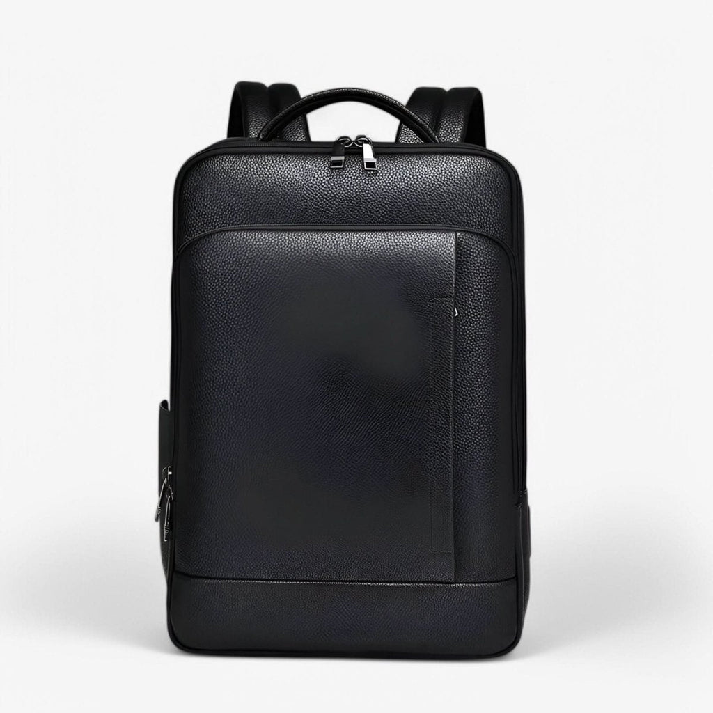 Elegantní kožený batoh s USB portem pro 15,6palcový notebook, černý
