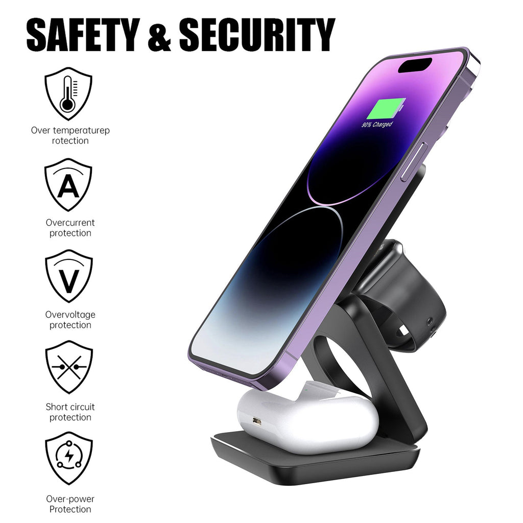 VeloCharge Magnetic Foldable 3-In-1 Wireless Charger For iPhone AirPods Apple Watch