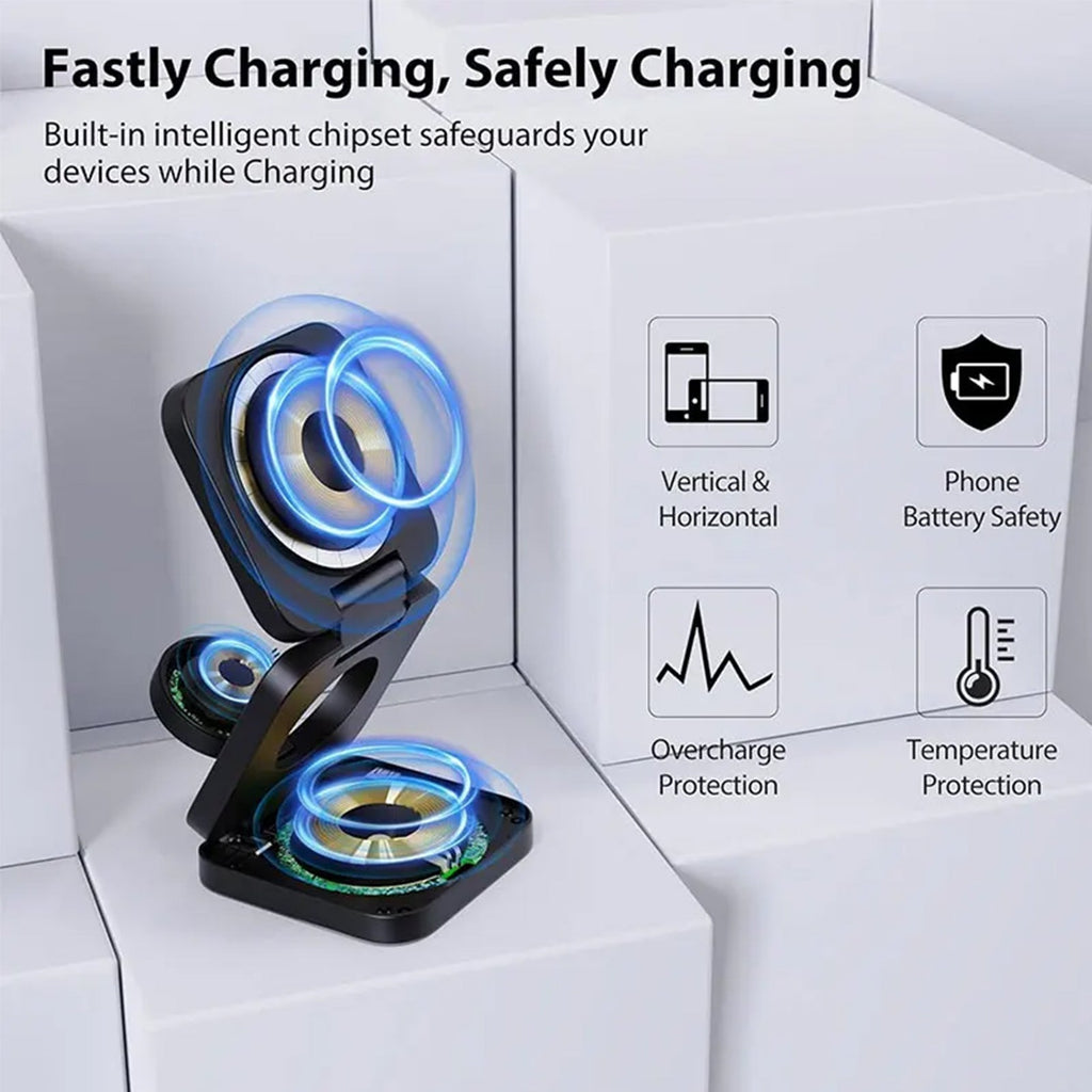 VeloCharge Magnetic Foldable 3-In-1 Wireless Charger For iPhone AirPods Apple Watch