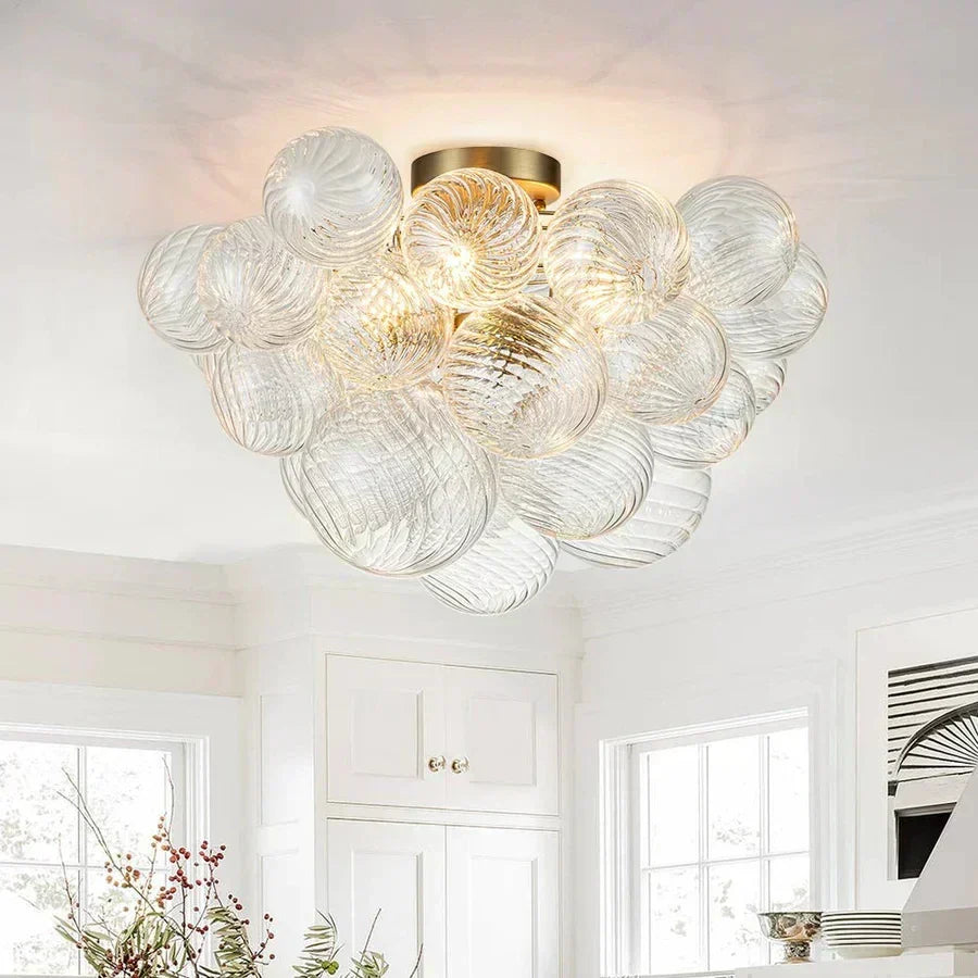 Luminix Bubble Chandelier with Ribbed Glass and Gold Finish