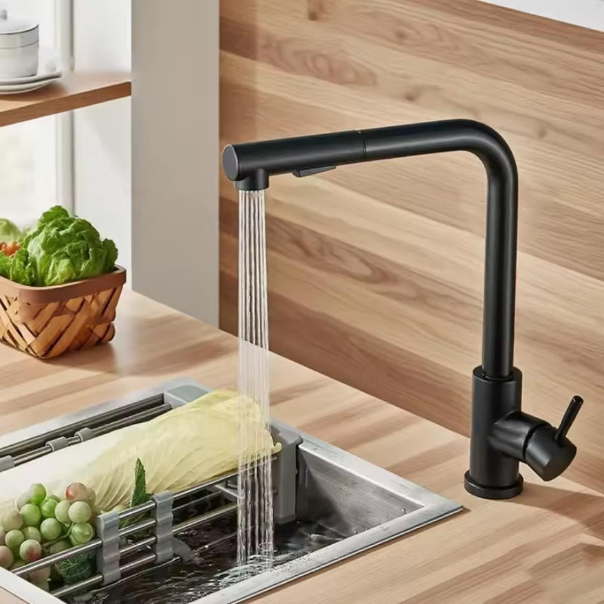 AeroFlow Pro Black Pull Out Stainless Steel Kitchen Faucet With Dual Mode Sprayer
