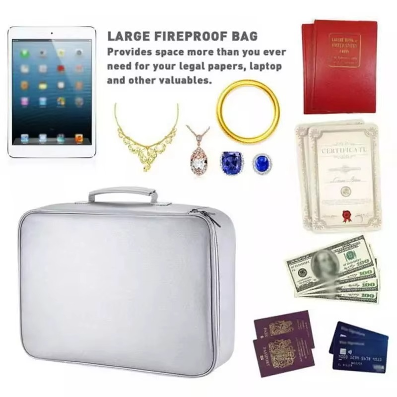Portable Fireproof and Waterproof Document Organizer Bag for Travel and Home Security
