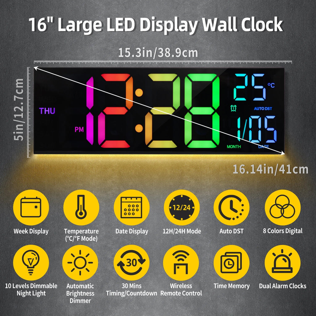 ساعت دیواری دیجیتال بزرگ LumaTime با نمایشگر LED رنگی RGB و کنترل از راه دور