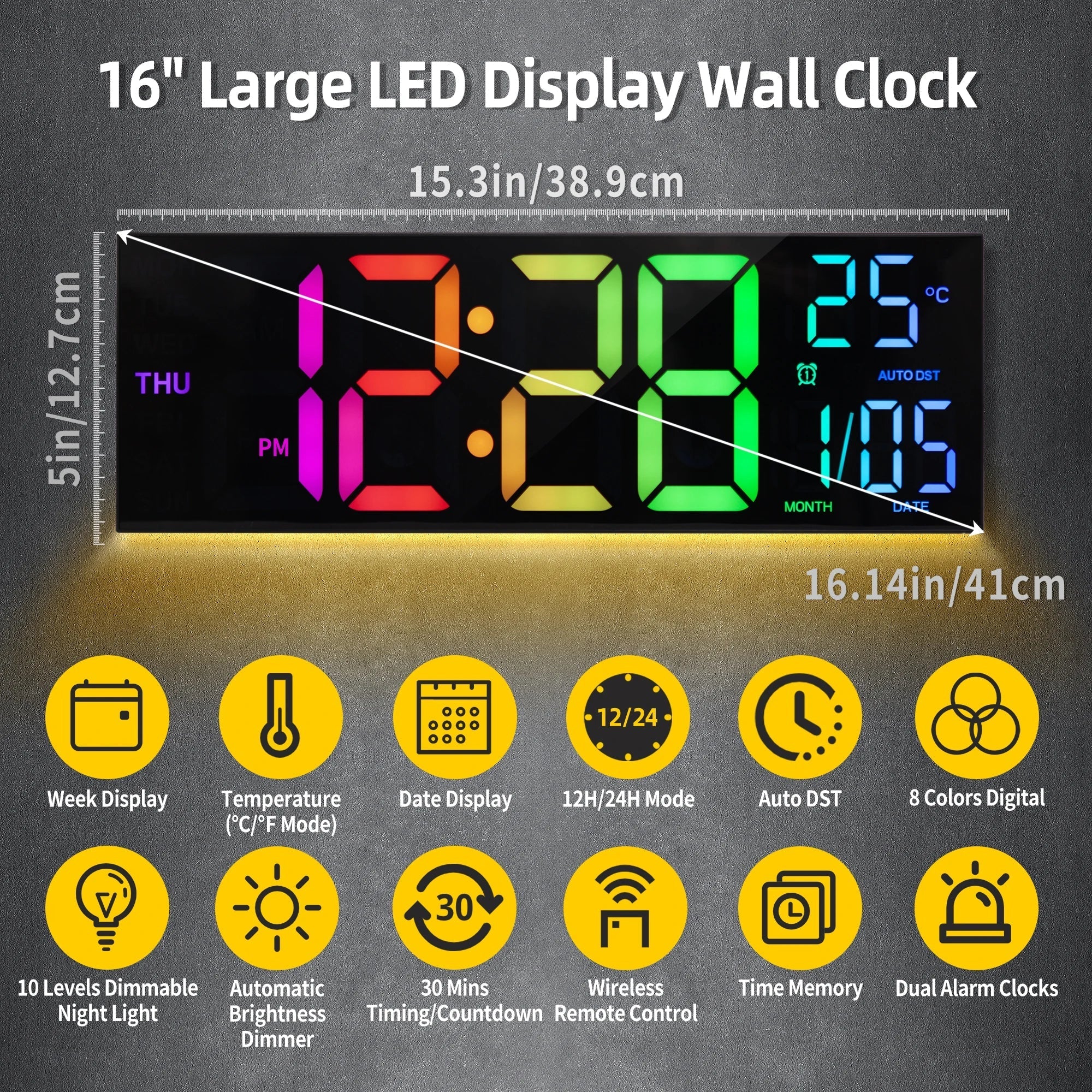 ساعت دیواری دیجیتال بزرگ LumaTime با نمایشگر LED رنگی RGB و کنترل از راه دور