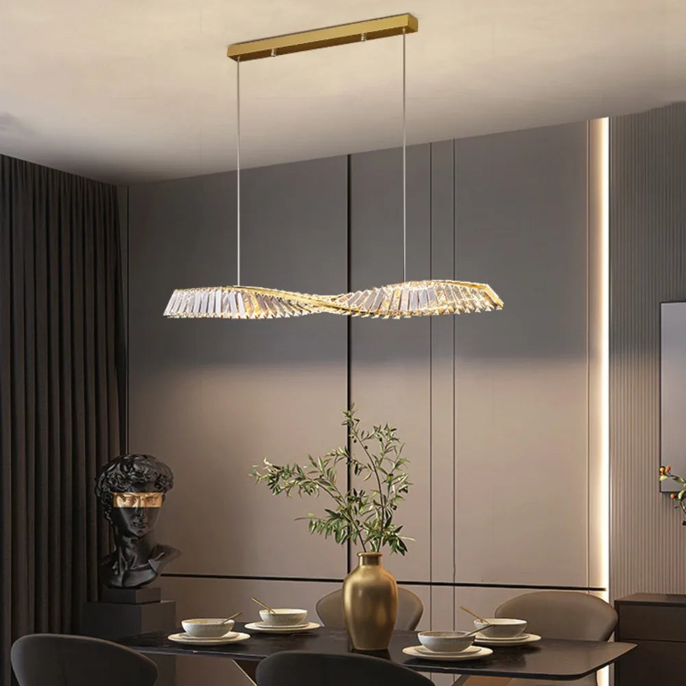 Lumeris Modern Crystal Spiral LED Dining Pendant Light