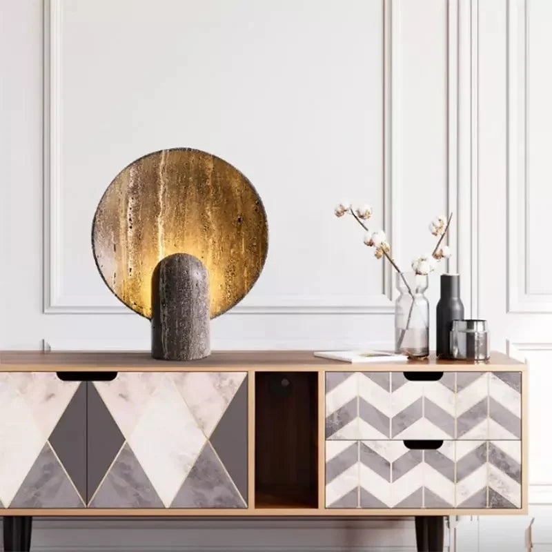 AstraLume Travertine Stone Lamp Handcrafted Radiance