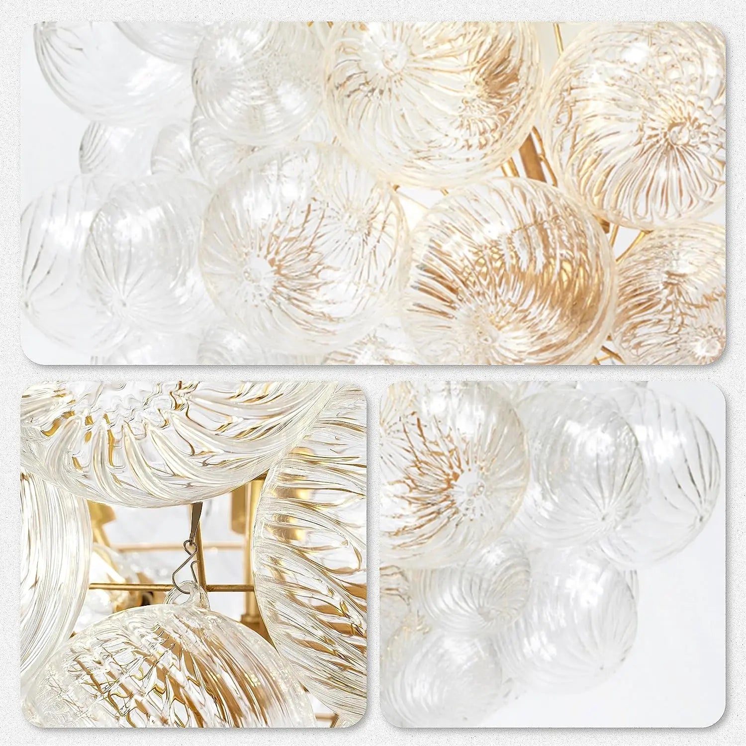 Luminix Bubble Chandelier with Ribbed Glass and Gold Finish