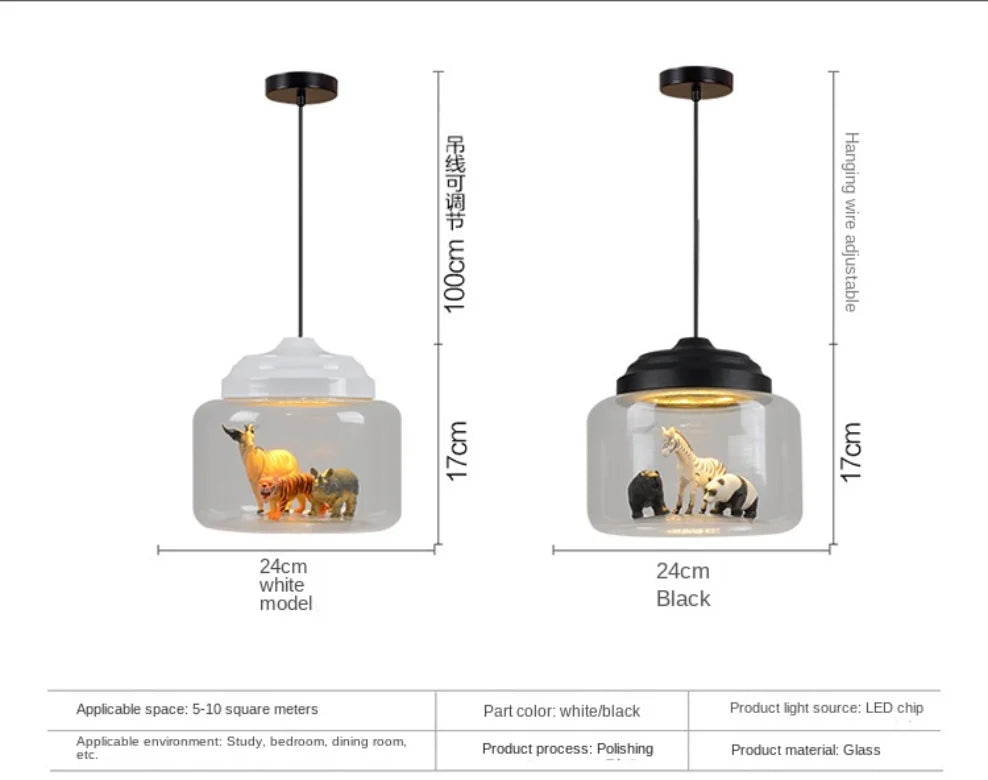 AuroraNest Dyr Glas LED Loftlampe til Børneværelse