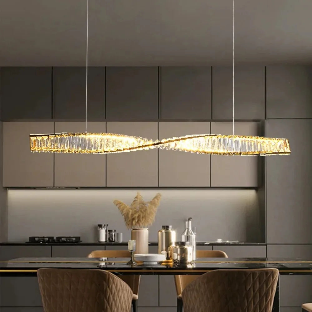 Lumeris Modern Crystal Spiral LED Dining Pendant Light