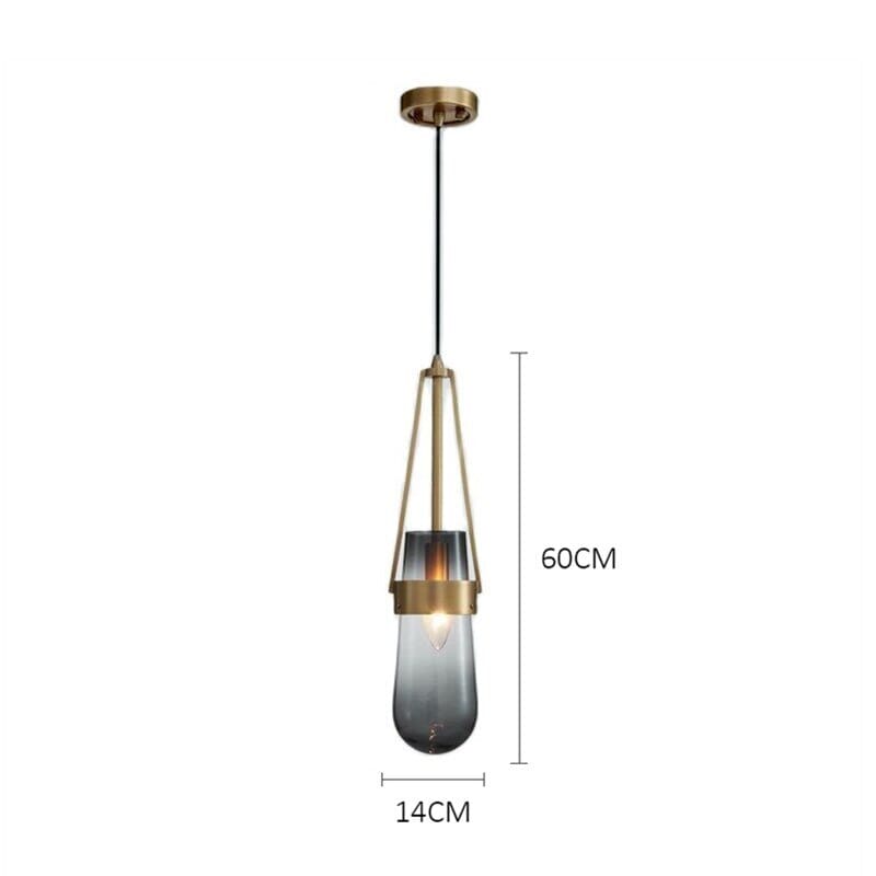 Závěsná skleněná lampa Caelara nebesky modrá s mosaznými doplňky