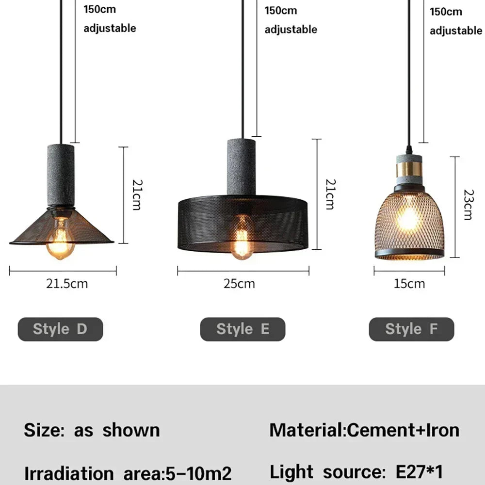 Quarryline Retro American Cement Pendant Lamp For Kitchens