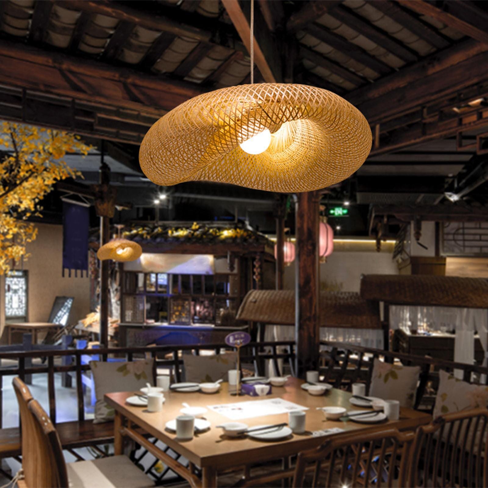 BambooLoom Handwoven Pendant Lamp With LED Lighting
