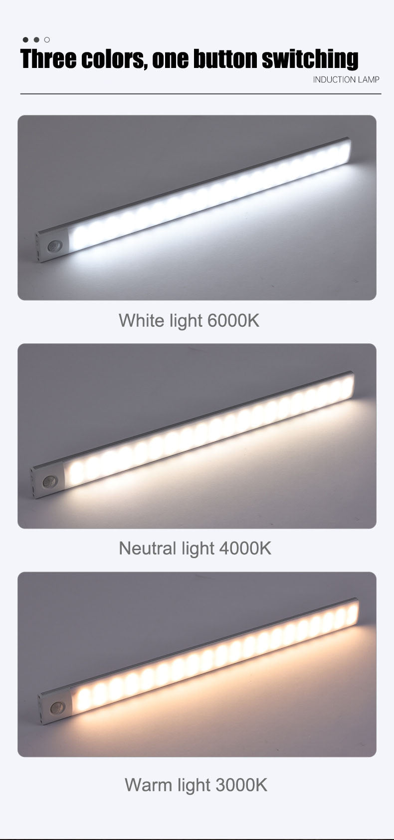 Triple In One Ultra Thin Wireless LED Cabinet Light With Motion Sensor