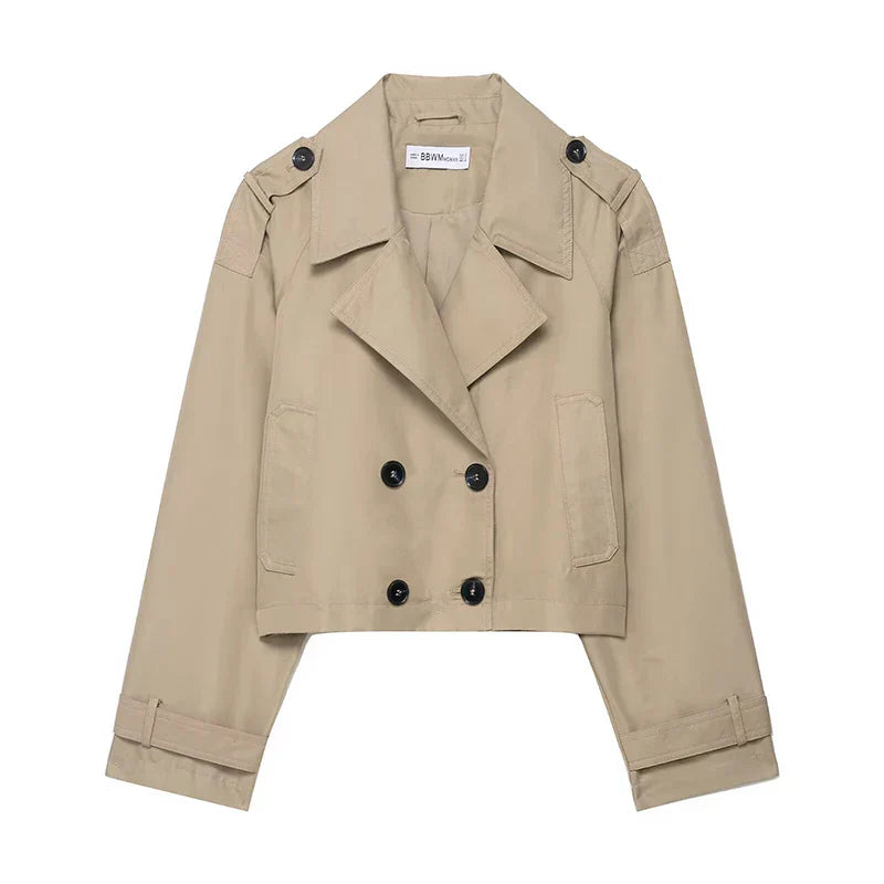 Aurora Vintage Double Breasted Short Trench Coat With Classic Turn Down Collar