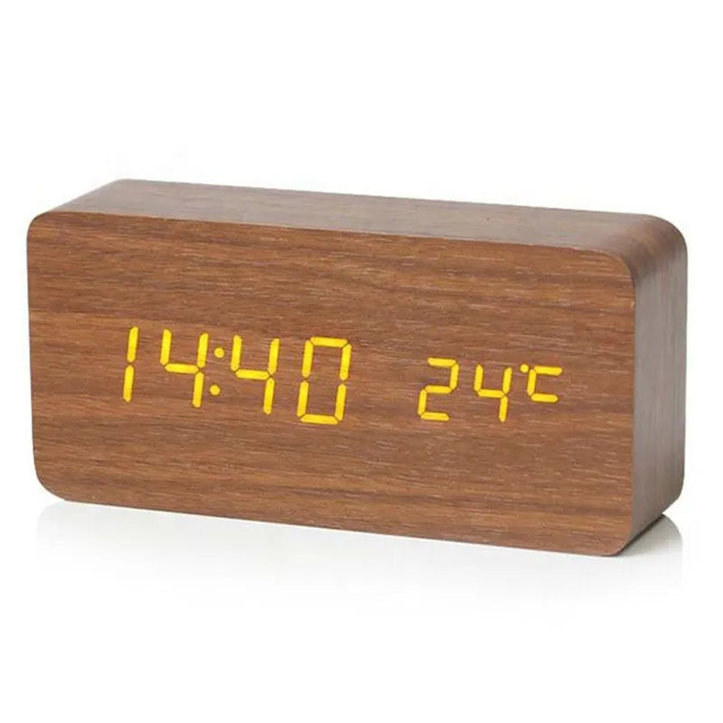 ساعت زنگ‌دار دیجیتال چوبی TimberPulse با نمایشگر LED