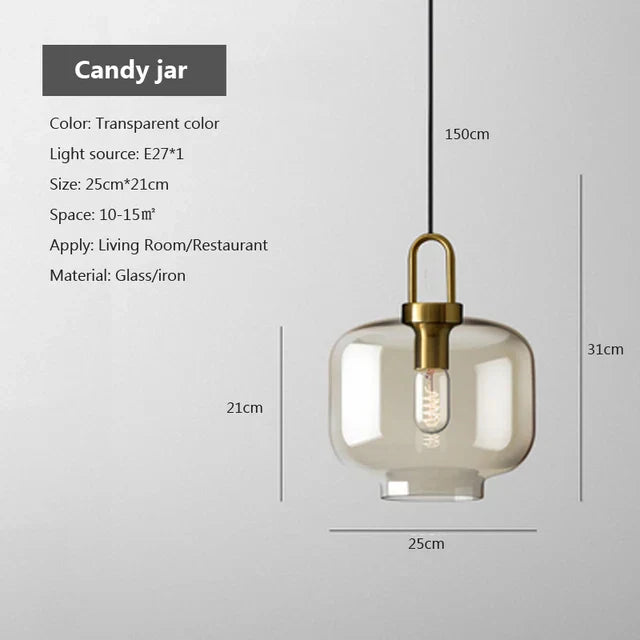 Industrial Glass Cord Pendant Light With Color Options And 3-Year Warranty