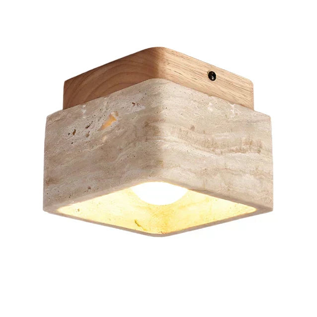 Kirrea čtvercová stropní lampa s LED osvětlením, vzhled dřeva a travertinu