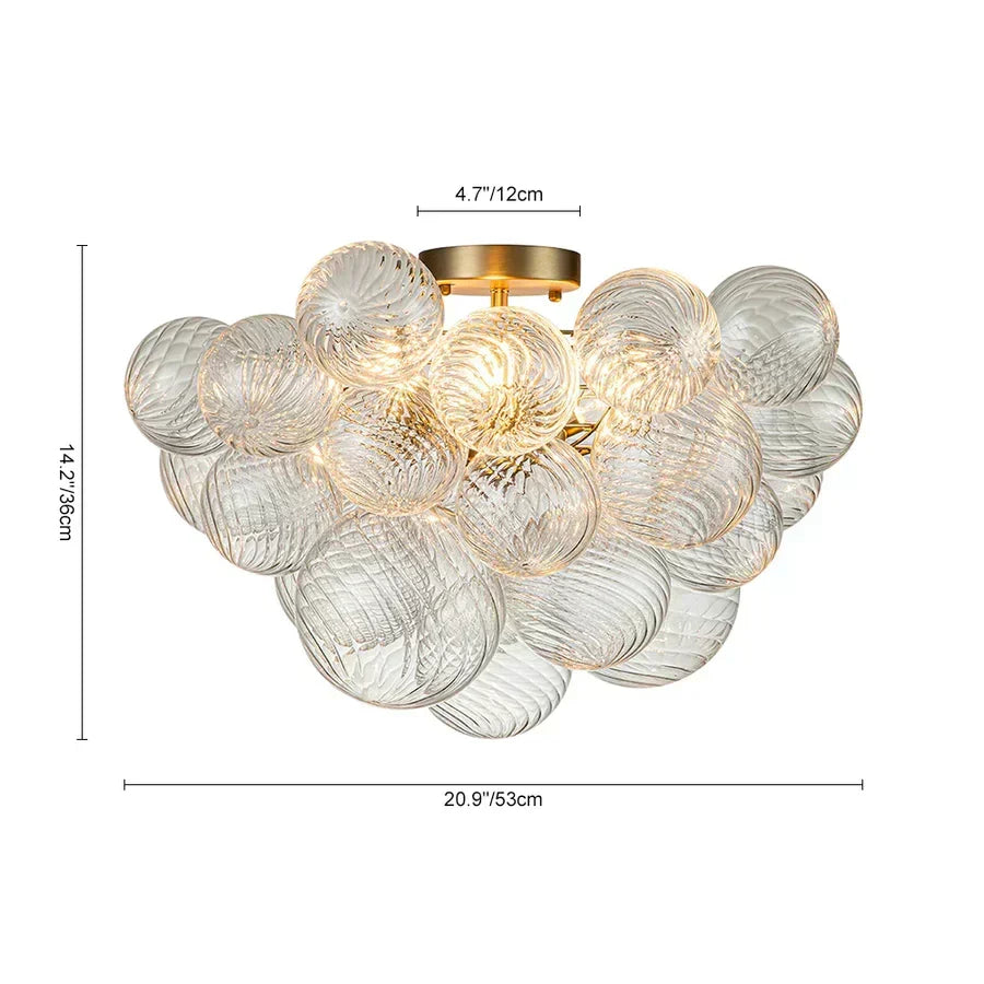Luminix Bubble Chandelier with Ribbed Glass and Gold Finish