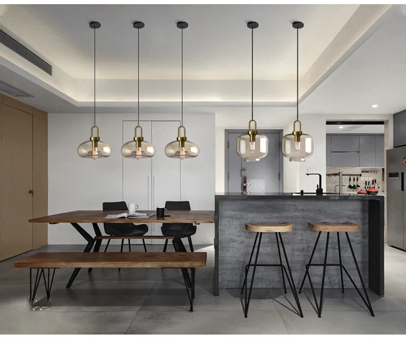 Industrial Glass Cord Pendant Light With Color Options And 3-Year Warranty