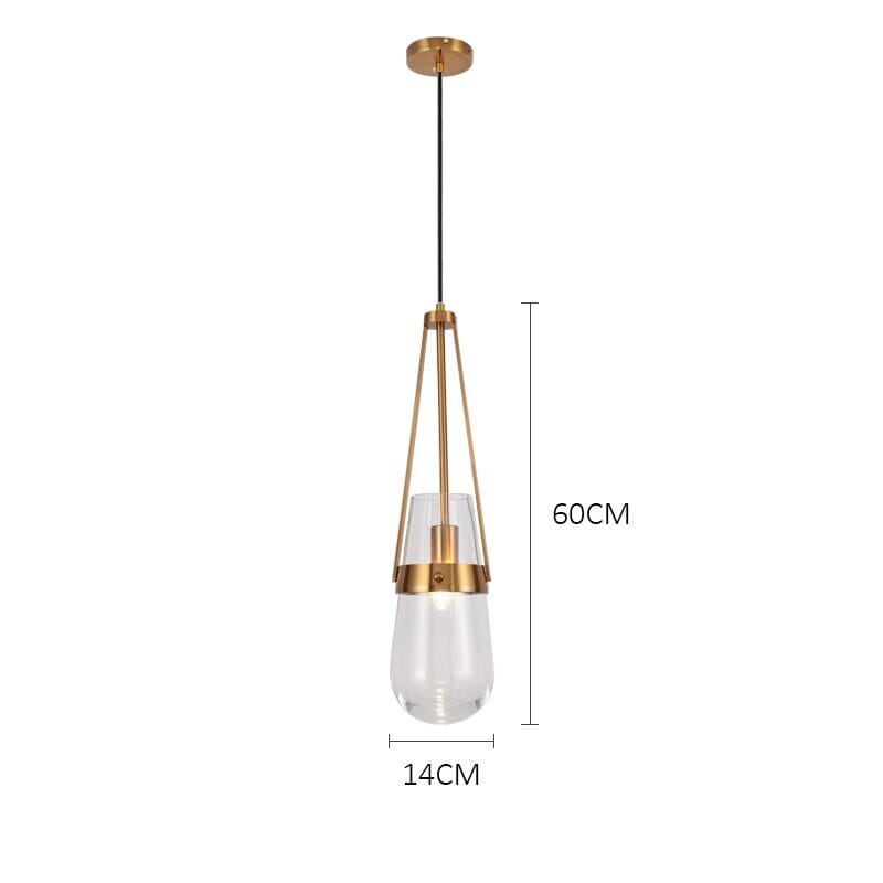 Závěsná skleněná lampa Caelara nebesky modrá s mosaznými doplňky