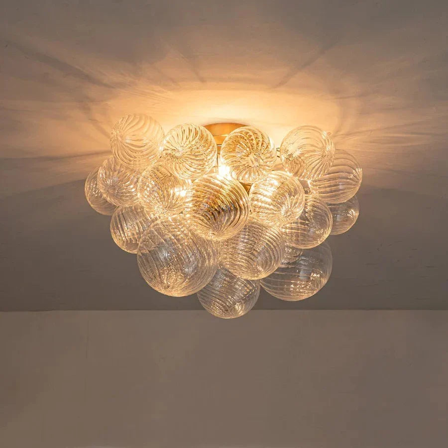 Luminix Bubble Chandelier with Ribbed Glass and Gold Finish