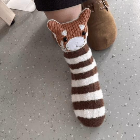 SnugNest Cozy House Socks With Cute 3D Animal Accent And Non-Slip Sole