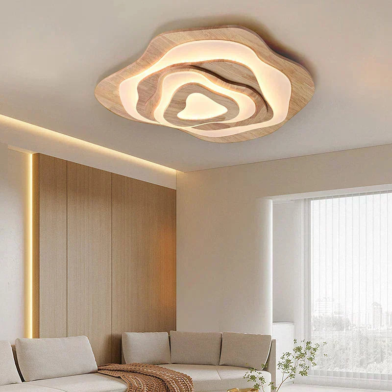 Aureon Bloom Wood & Metal Chandelier, Two-Layer Design