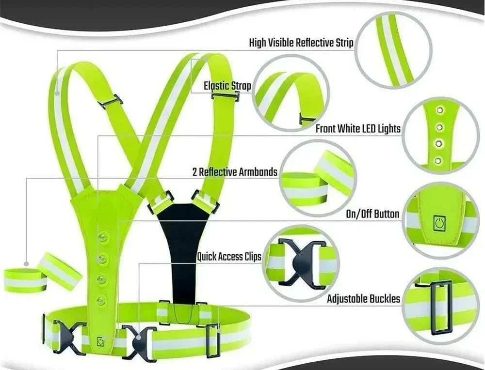 LumaRun Gilet Riflettente Regolabile a LED per Corsa Notturna