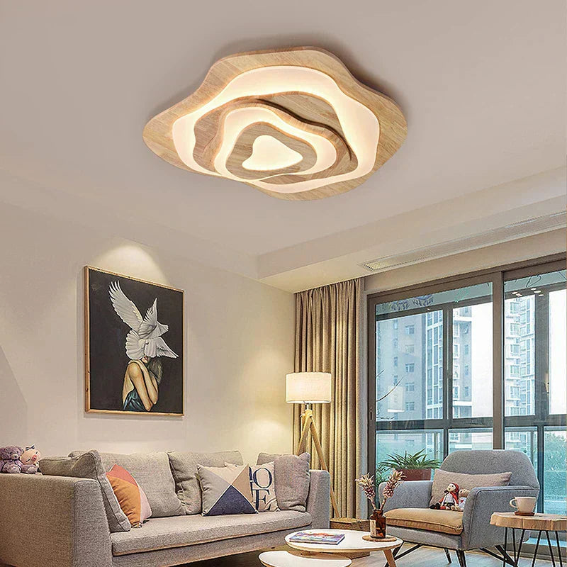 Aureon Bloom Wood & Metal Chandelier, Two-Layer Design