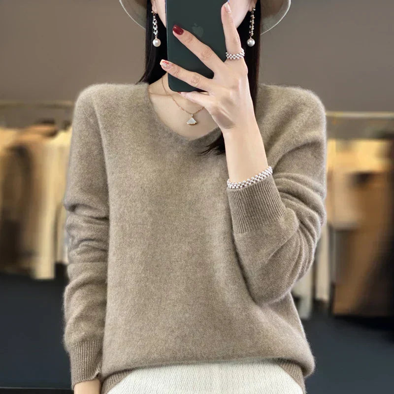 Aurelle Dámský svetr s výstřihem do V z 100% merino vlny, každodenní nezbytnost