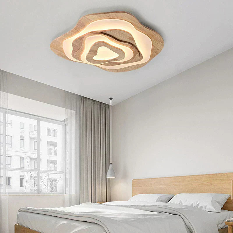Aureon Bloom Wood & Metal Chandelier, Two-Layer Design