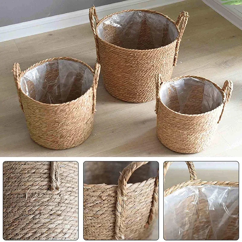 سبد حصیری دستبافت بزرگ برای گلدان و نگهداری MeadowNest