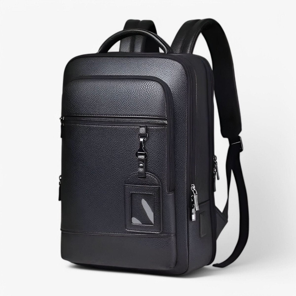 Elegantní kožený batoh s USB portem pro 15,6palcový notebook, černý