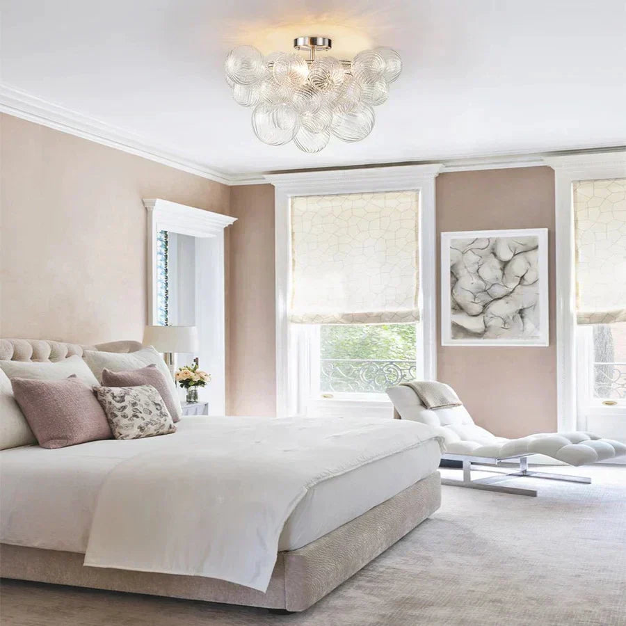 Luminix Bubble Chandelier with Ribbed Glass and Gold Finish